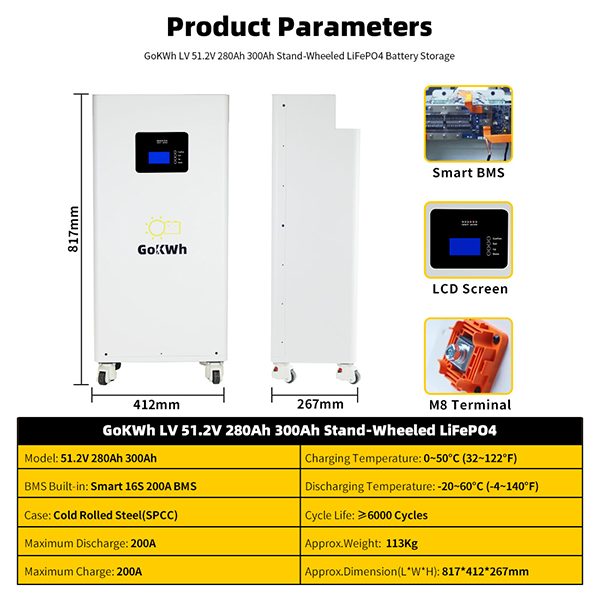 GoKWh M280L 48V 280Ah 14.3kWh LiFePO4 LV Home Battery Storage Product Parameters