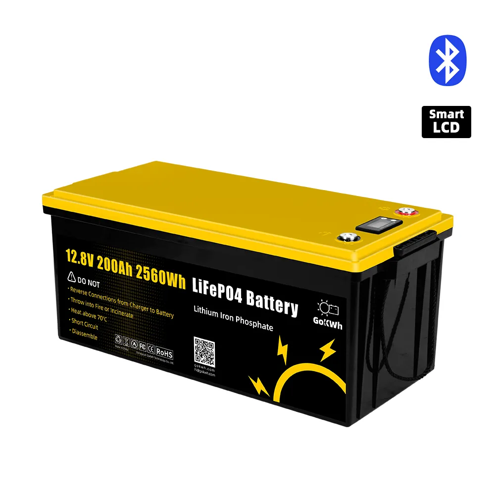 GoKWh 12V 200Ah LiFePO4 Battery Built-in Smart Bluetooth & LCD