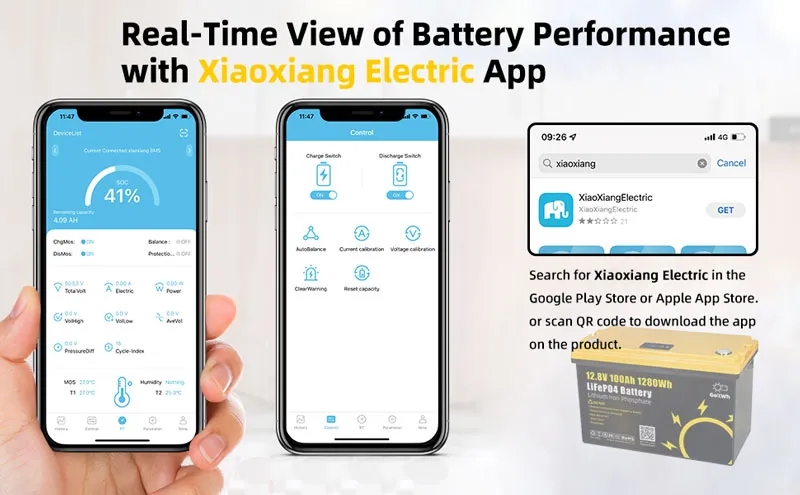 Real-Time-View-of-GoKWh-12V-24V-Series-LiFePO4-Batteries-Performance-with-Xiaoxiang-Electric-App