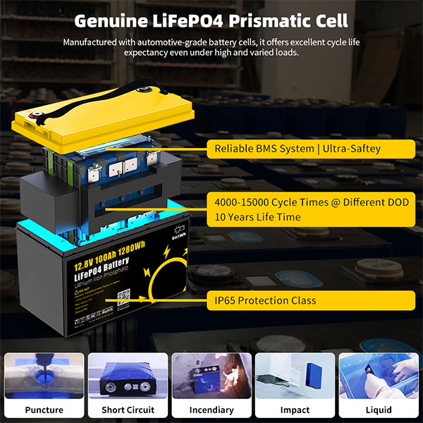 GoKWh 12V 100Ah Built-in BMS LiFePO4 Battery-Cells